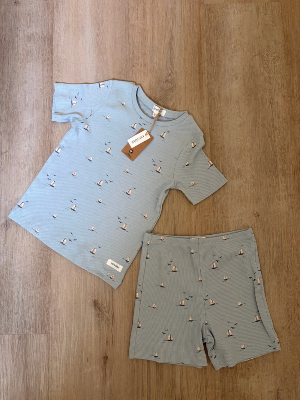 Light Blue Sailboat Short Set
